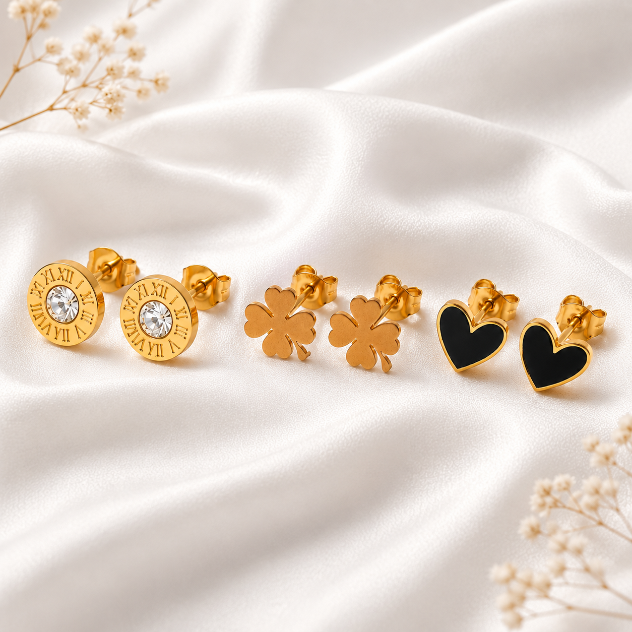 Golden Trio Stud Earrings