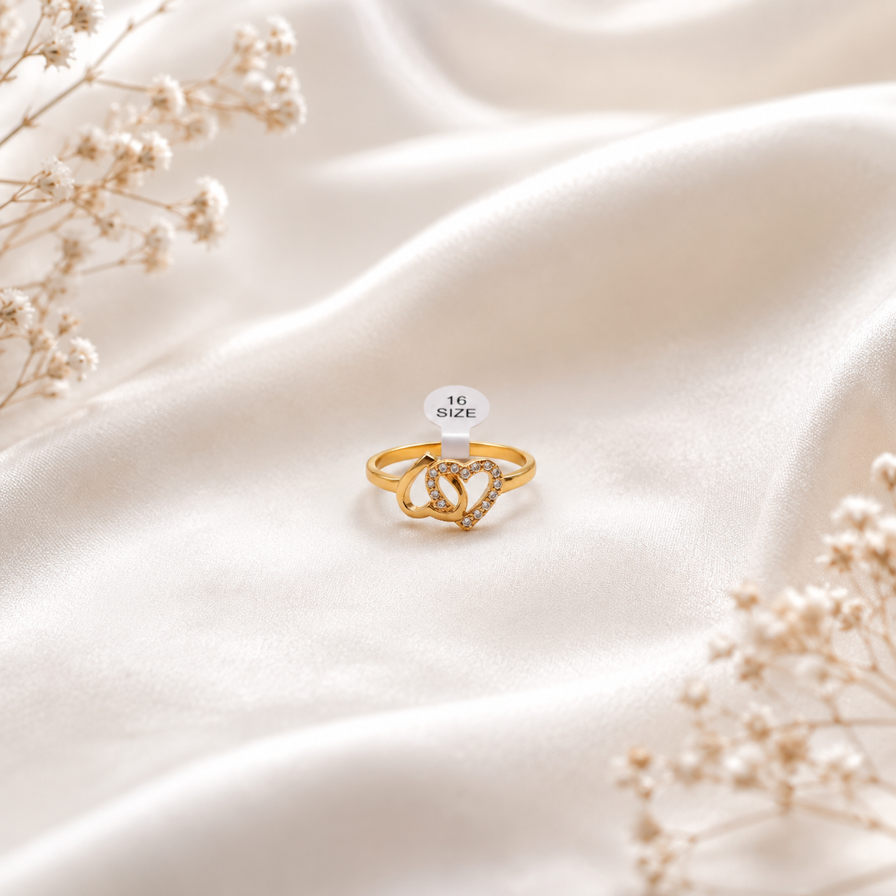 Golden Twin Heart Sparkle Ring