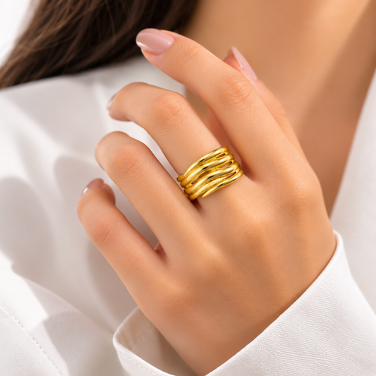 Golden Wave Adjustable Ring