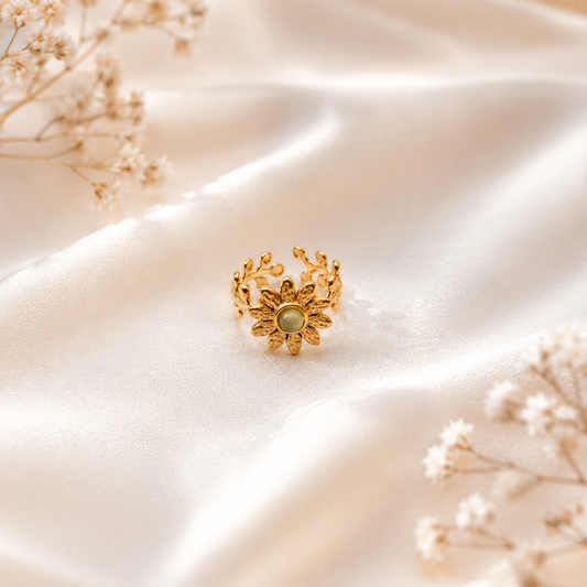Golden Verdant Bloom Adjustable Ring