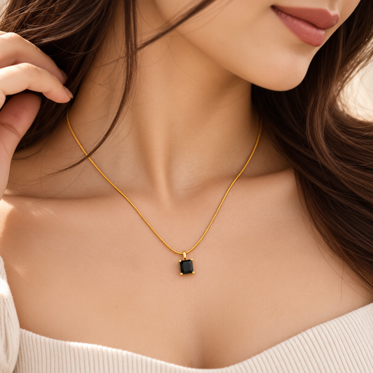 Golden Black Square Pendant Necklace