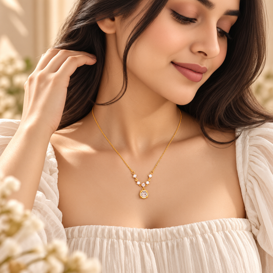Golden Blush Crystal Drop Necklace