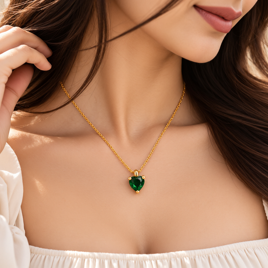 Golden Emerald Heart Pendant Necklace