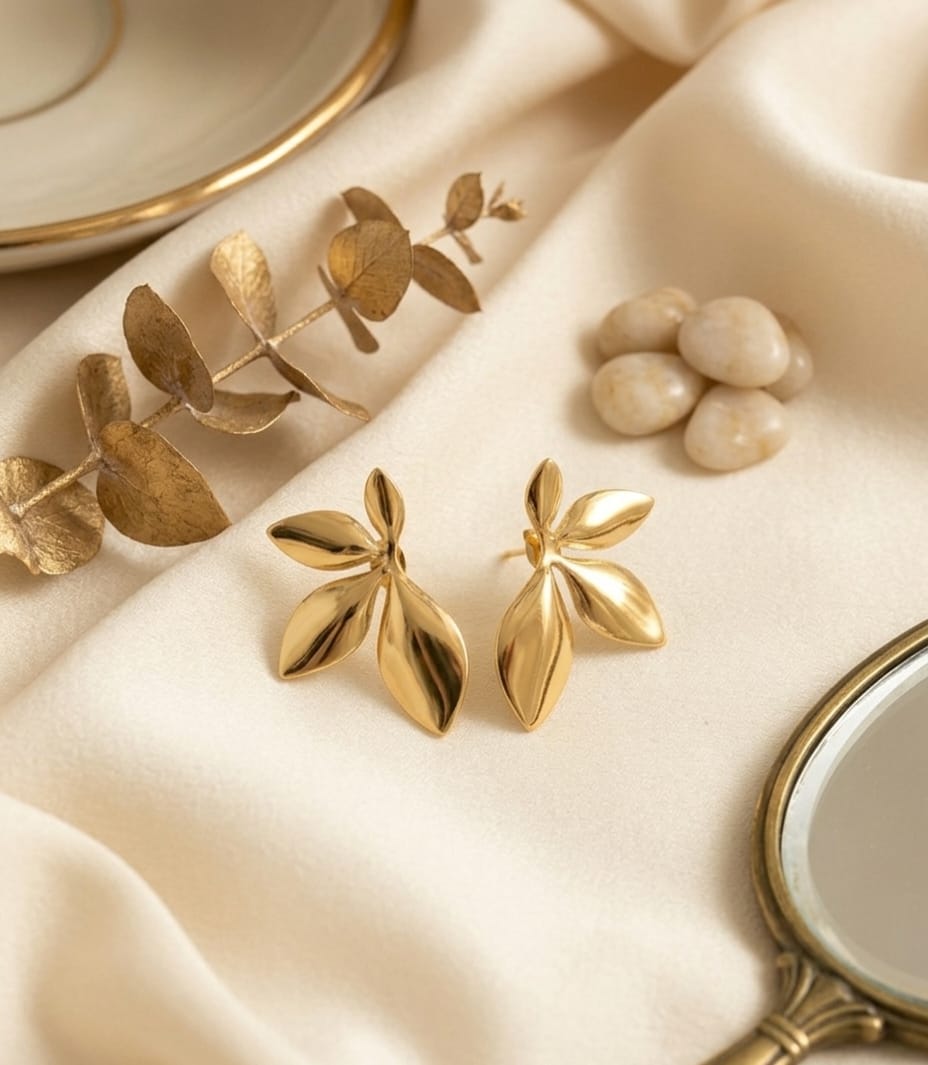 Gold Leaf Stud Earrings