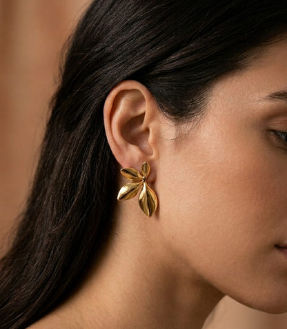 Gold Leaf Stud Earrings