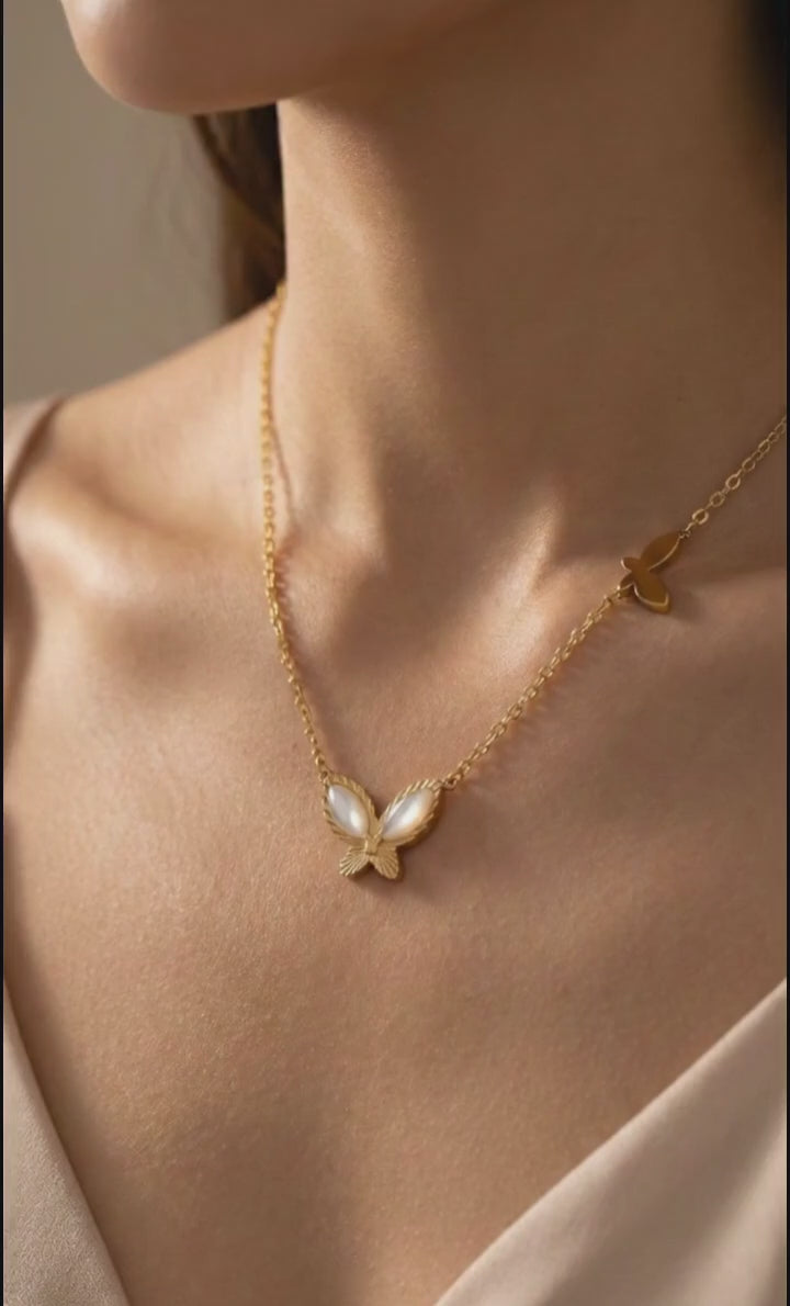 Pearl-Inlay Butterfly Pendant