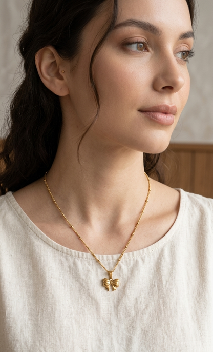 Golden  Bow Pendant  Necklace