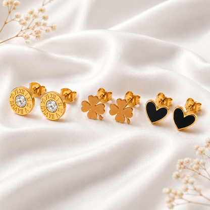 Golden Trio Stud Earrings