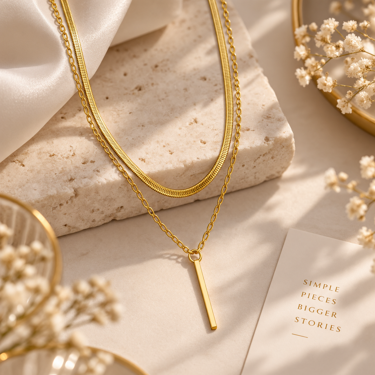 ✨ Golden Dual-Layer Bar Pendant Necklace