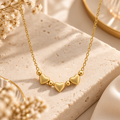 ✨ Golden Trio Heart Necklace – Elegant Love
