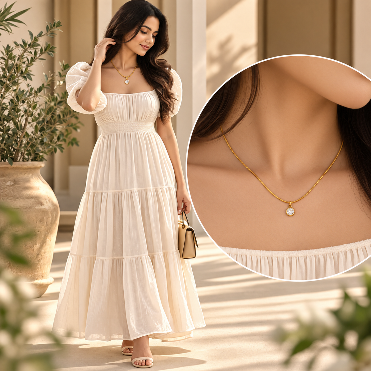 Golden Crystal Round Pendant Necklace