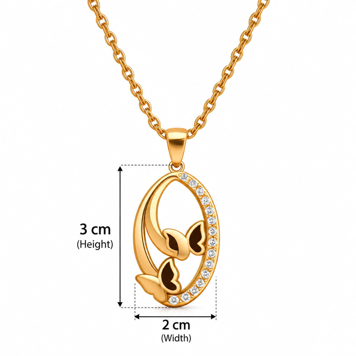 Golden Butterfly Oval Pendant Necklace – Elegant & Timeless