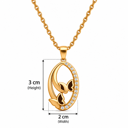 Golden Butterfly Oval Pendant Necklace – Elegant & Timeless