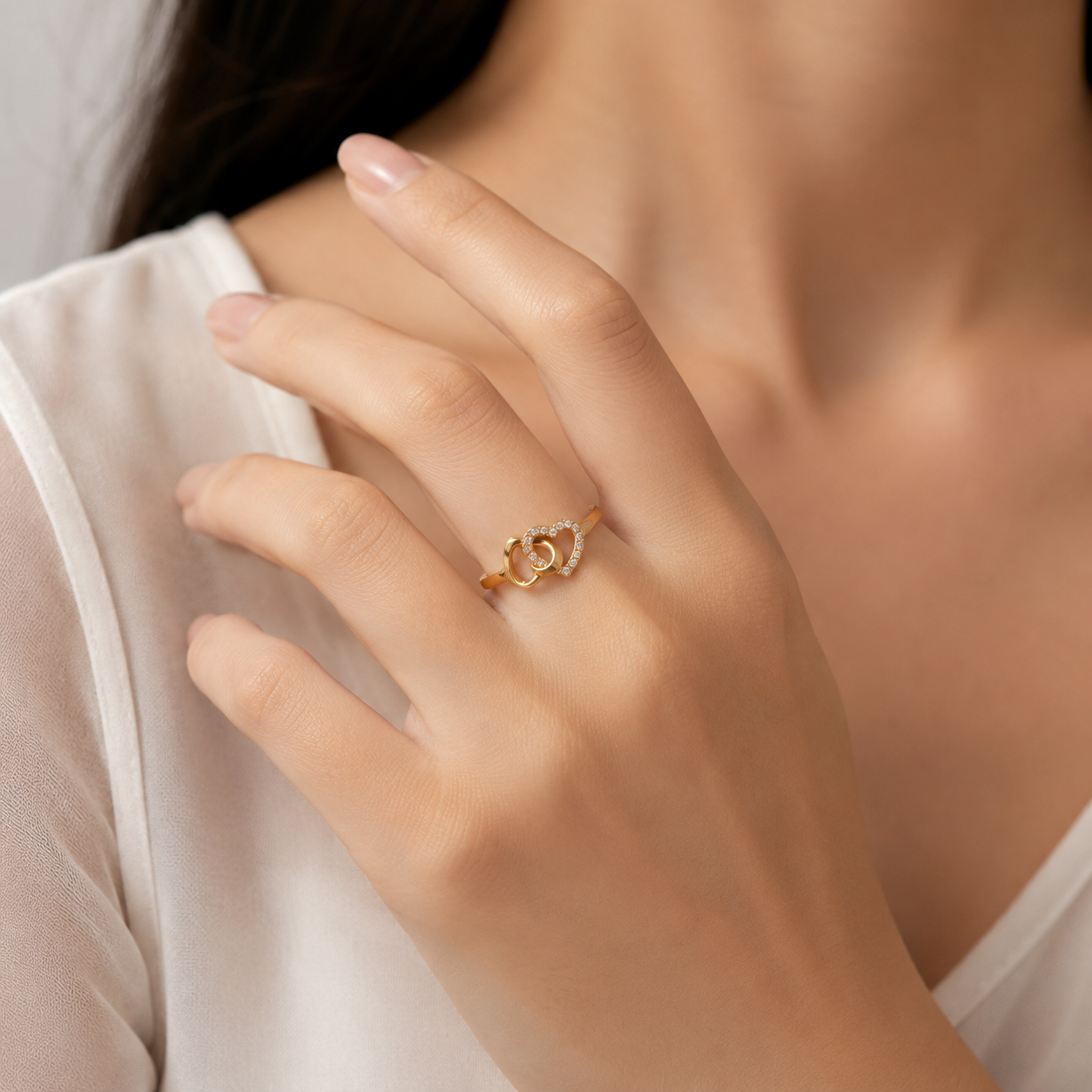 Golden Twin Heart Sparkle Ring