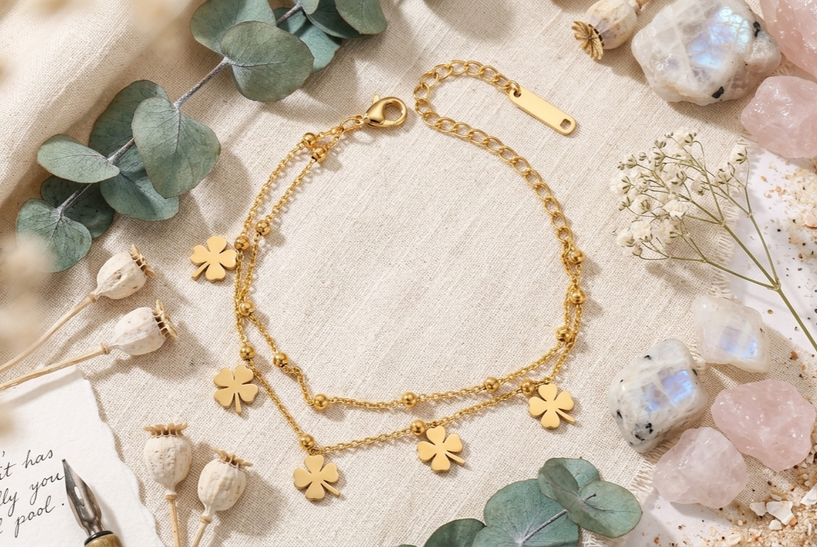 Golden Clover Charm Bracelet