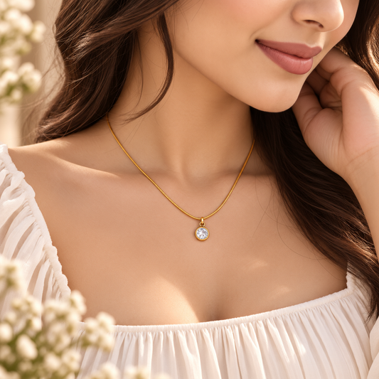 Golden Crystal Round Pendant Necklace