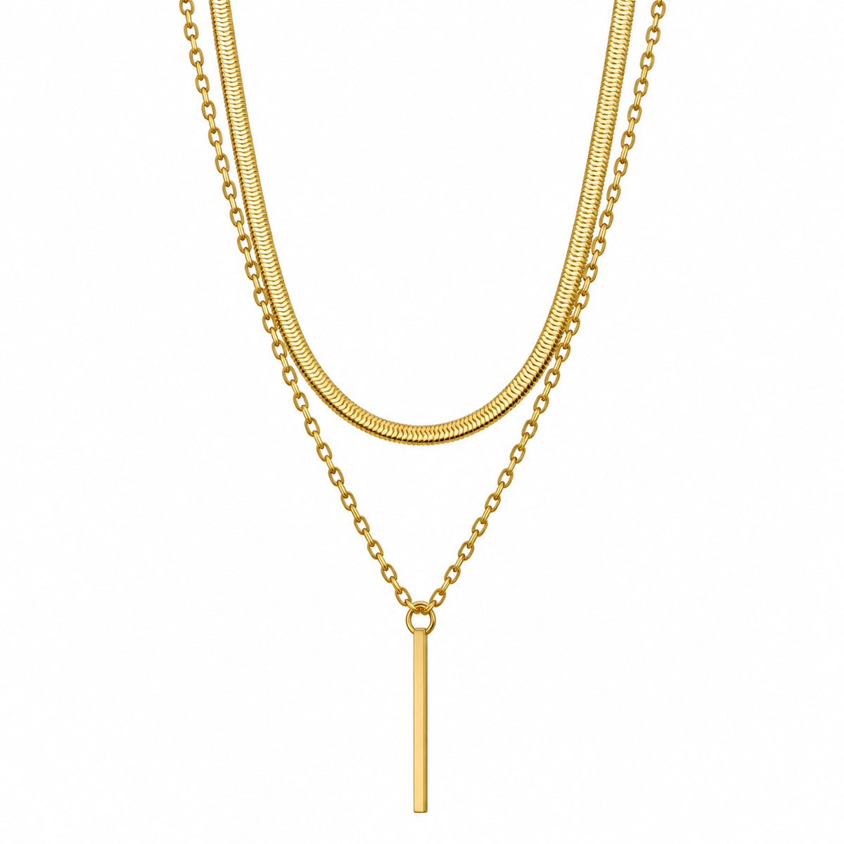✨ Golden Dual-Layer Bar Pendant Necklace