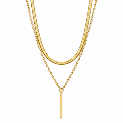 ✨ Golden Dual-Layer Bar Pendant Necklace