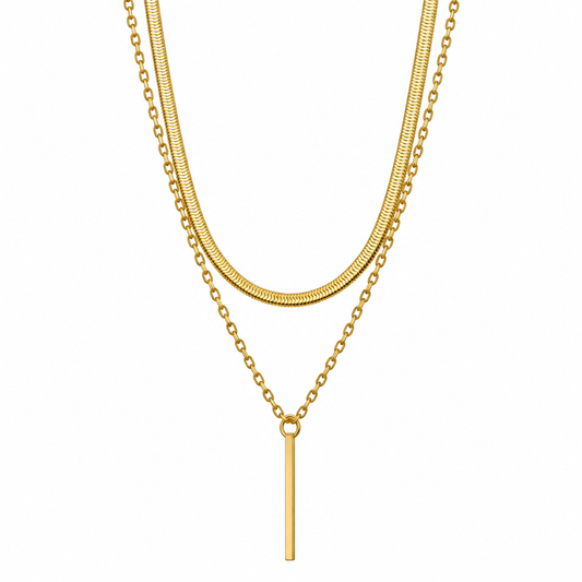 ✨ Golden Dual-Layer Bar Pendant Necklace