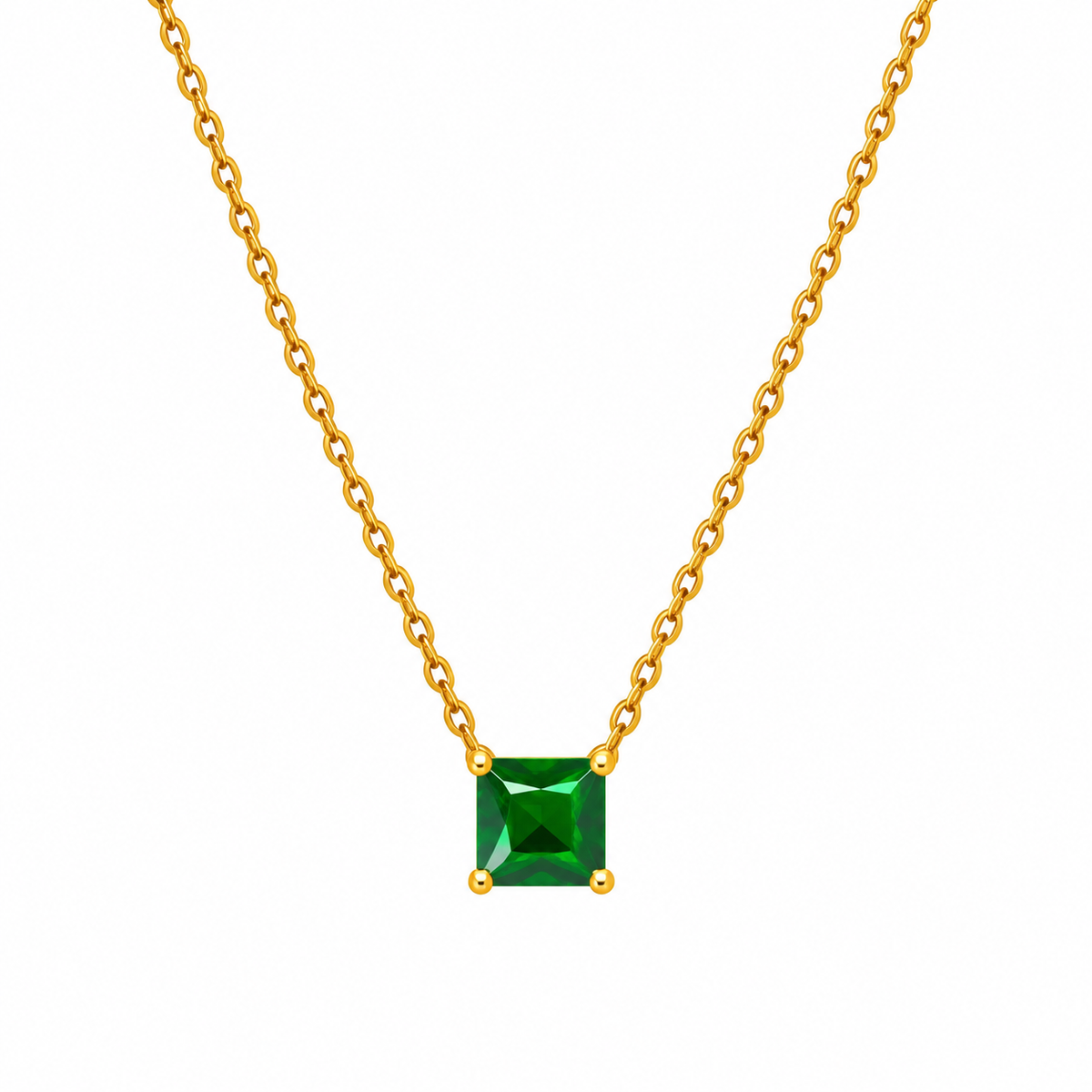 Golden Emerald Square Pendant Necklace