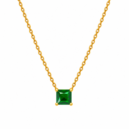 Golden Emerald Square Pendant Necklace