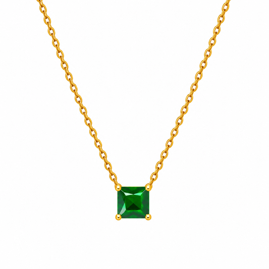 Golden Emerald Square Pendant Necklace