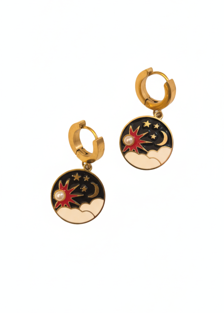 Celestial Day & Night Enamel Hoop Earrings