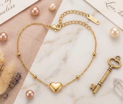 Golden Heart Charm Bracelet