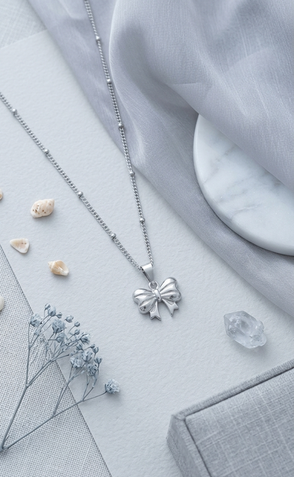 Sliver  Bow Pendant  Chain