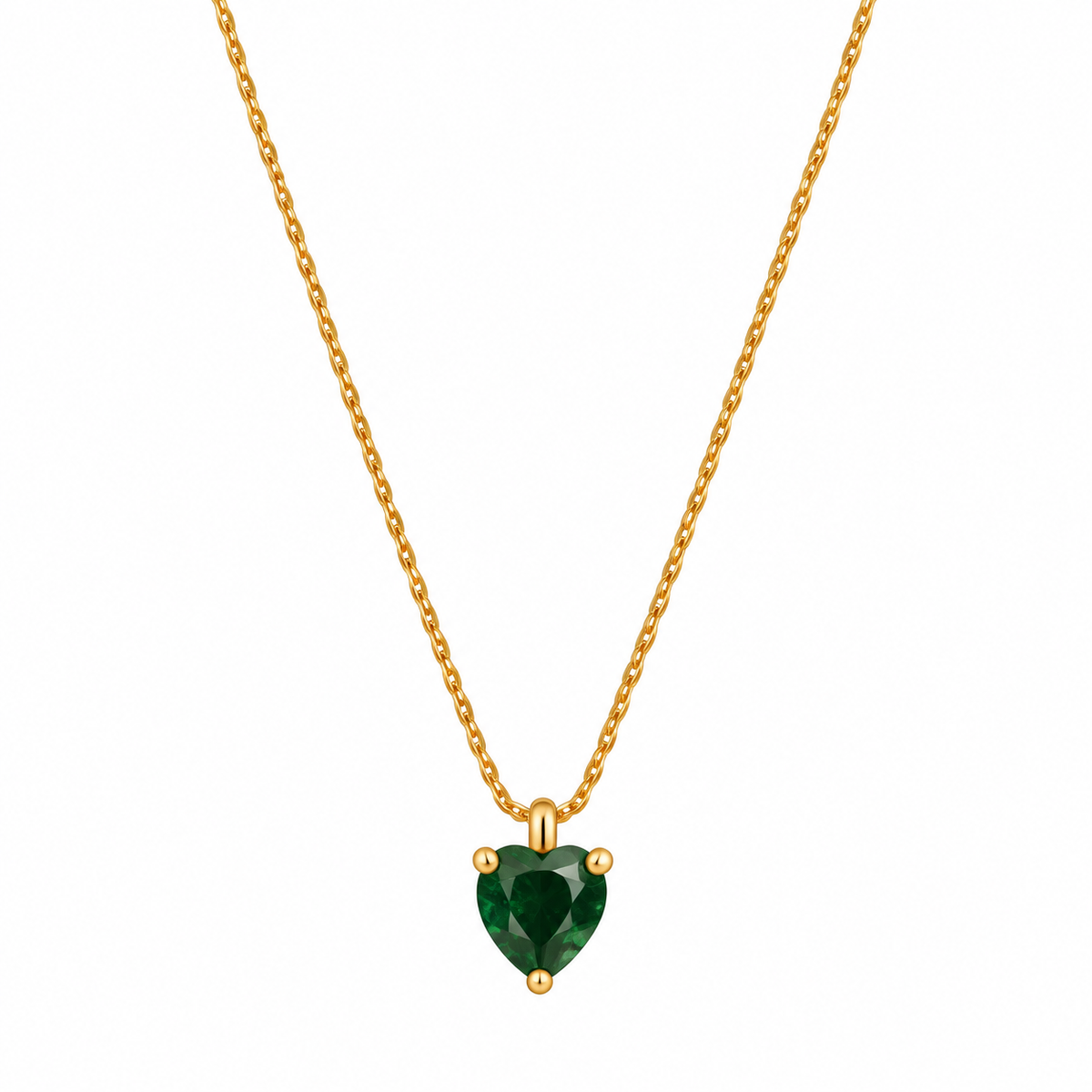 Golden Emerald Heart Pendant Necklace