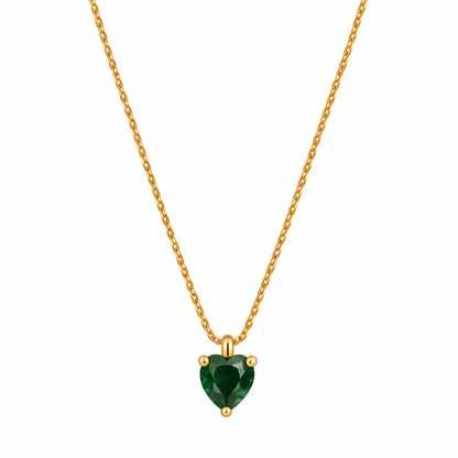 Golden Emerald Heart Pendant Necklace