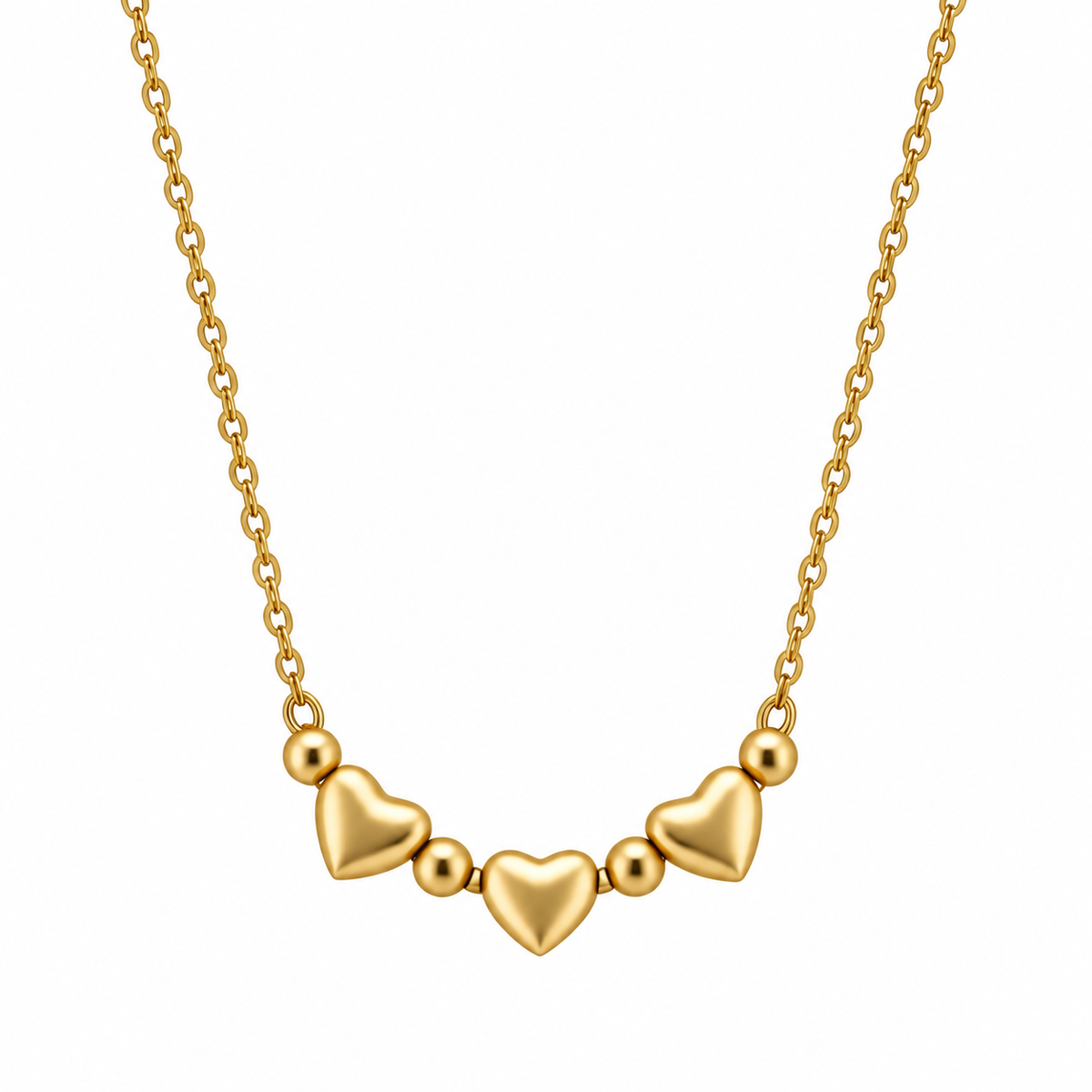 ✨ Golden Trio Heart Necklace – Elegant Love