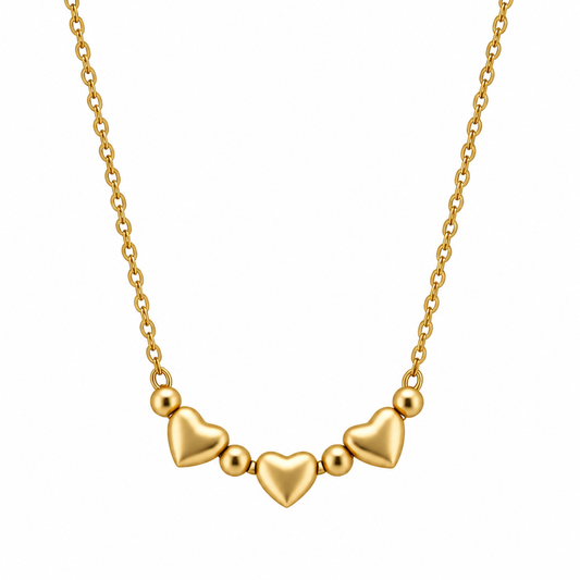 ✨ Golden Trio Heart Necklace – Elegant Love