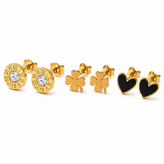 Golden Trio Stud Earrings