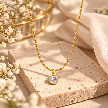 Golden Crystal Round Pendant Necklace