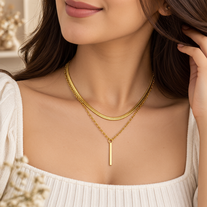 ✨ Golden Dual-Layer Bar Pendant Necklace
