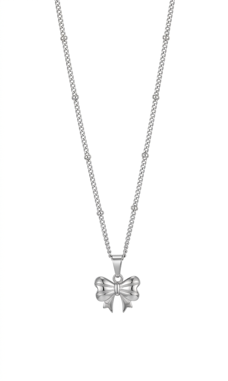 Sliver  Bow Pendant  Chain