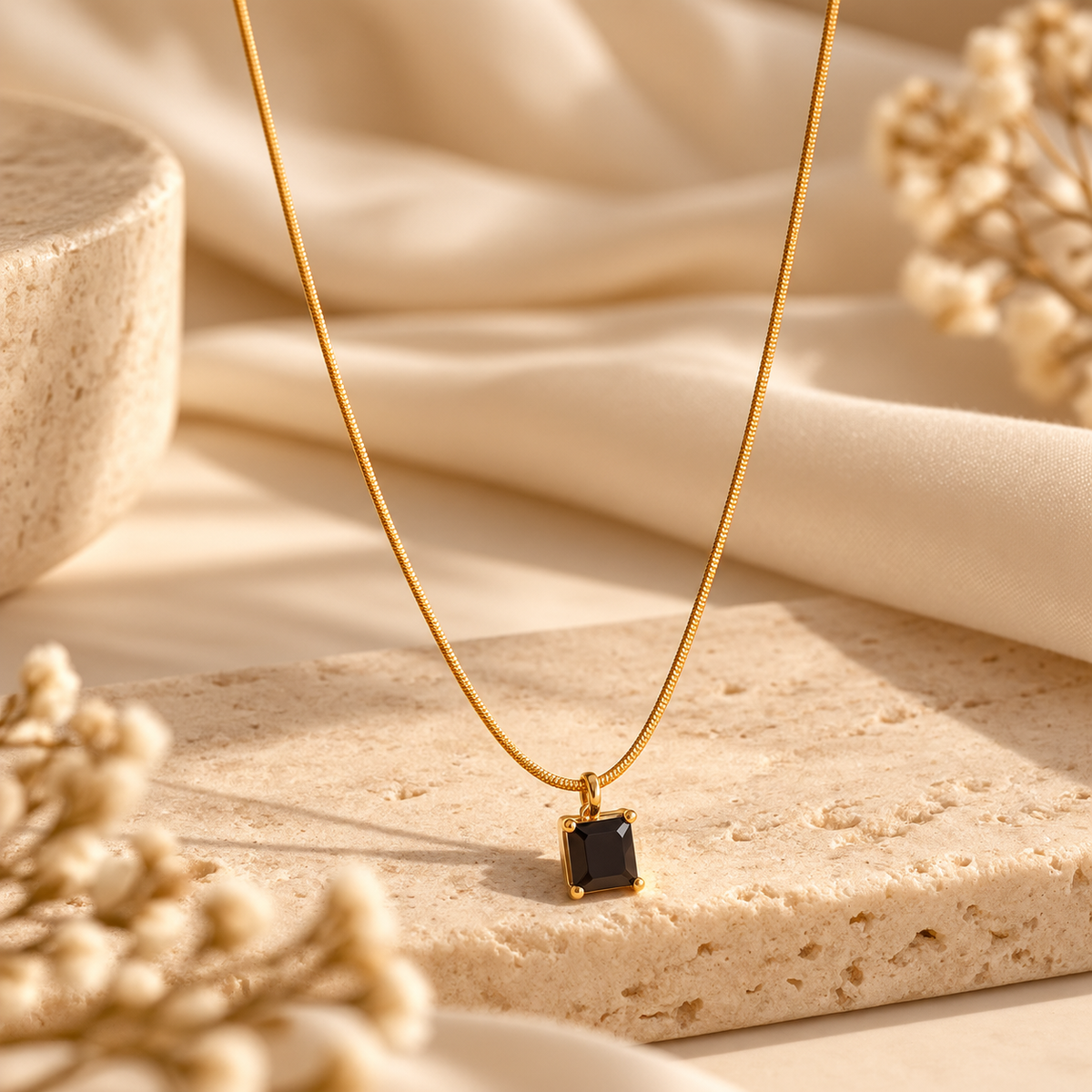 Golden Black Square Pendant Necklace