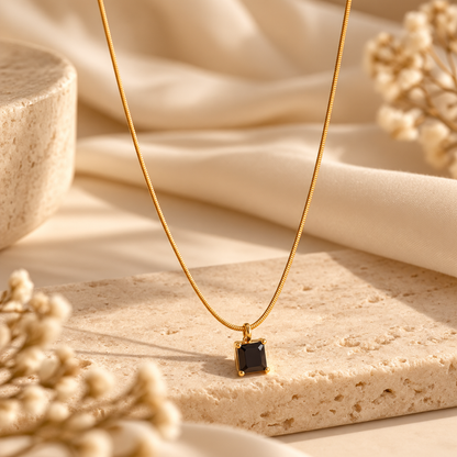 Golden Black Square Pendant Necklace