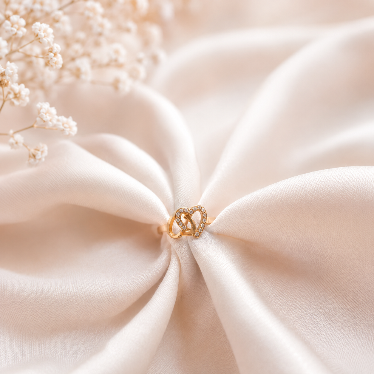 Golden Twin Heart Sparkle Ring
