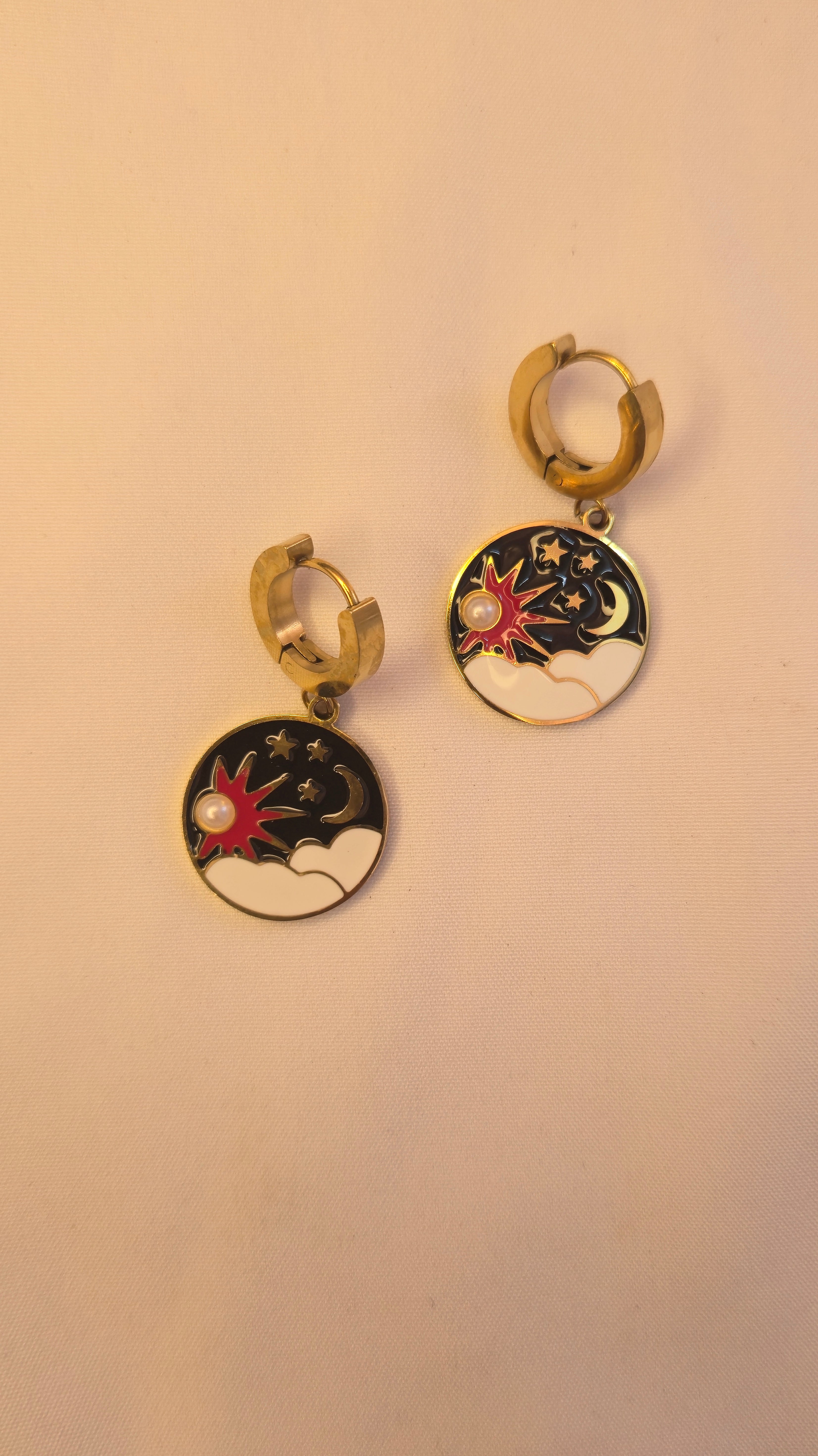 Celestial Day & Night Enamel Hoop Earrings