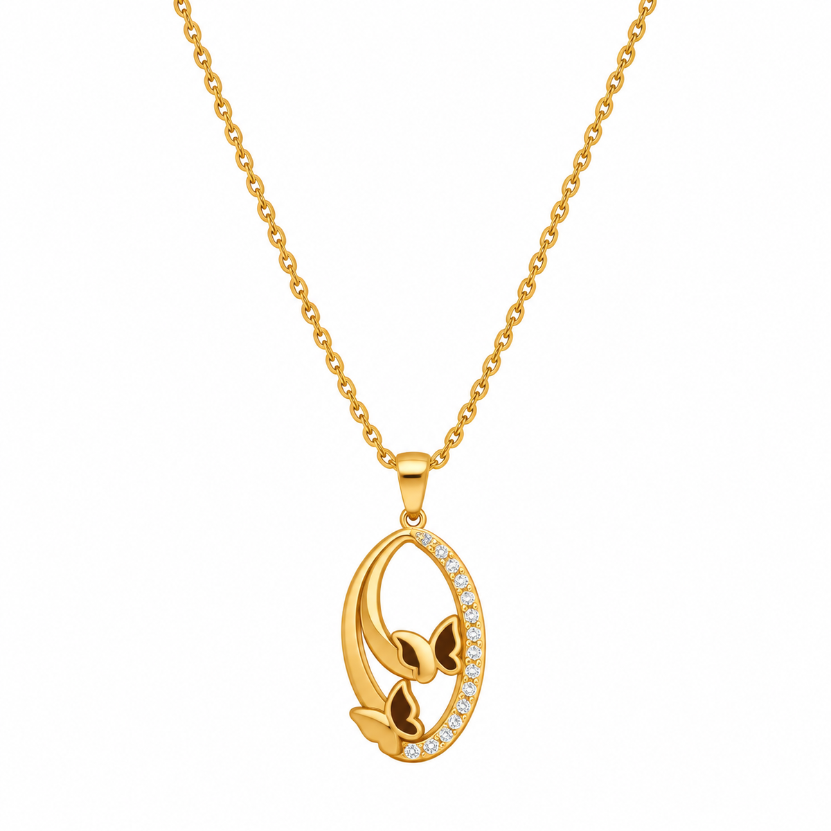 Golden Butterfly Oval Pendant Necklace – Elegant & Timeless