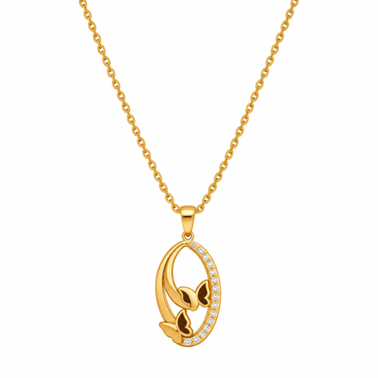 Golden Butterfly Oval Pendant Necklace – Elegant & Timeless