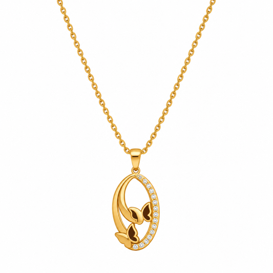Golden Butterfly Oval Pendant Necklace – Elegant & Timeless
