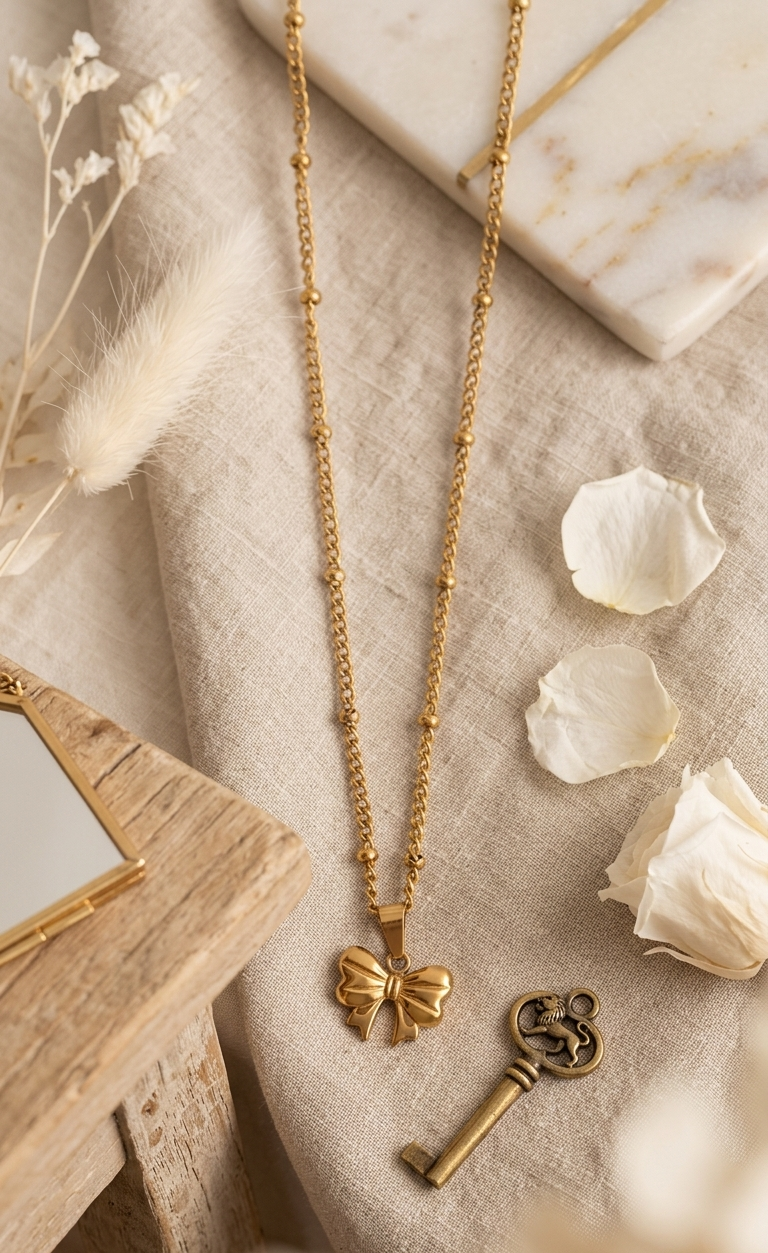 Golden  Bow Pendant  Necklace