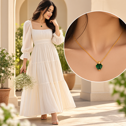 Golden Emerald Heart Pendant Necklace