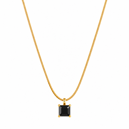 Golden Black Square Pendant Necklace