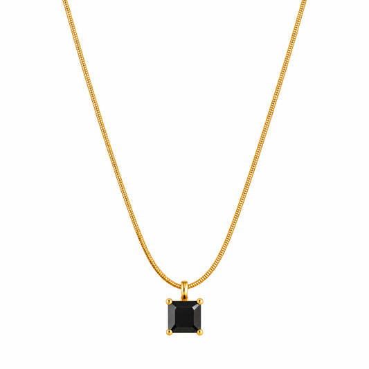 Golden Black Square Pendant Necklace