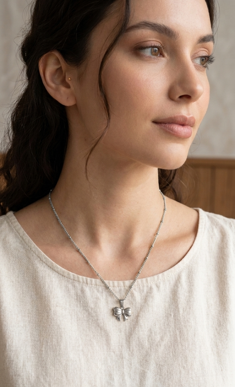Sliver  Bow Pendant  Chain