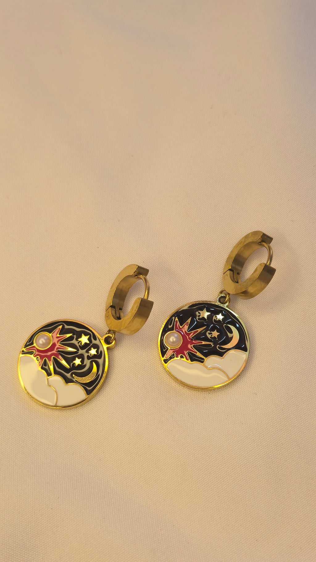 Celestial Day & Night Enamel Hoop Earrings